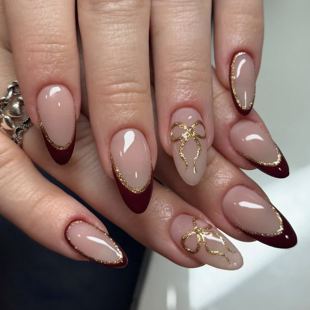 Elegant Stiletto Nail Art Extensions with Gold Accents Bowlift 1789713348