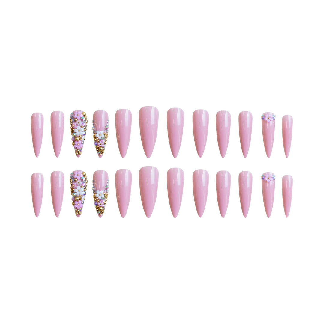Artificial nail set with floral 3D decorations and glitter Bowlift