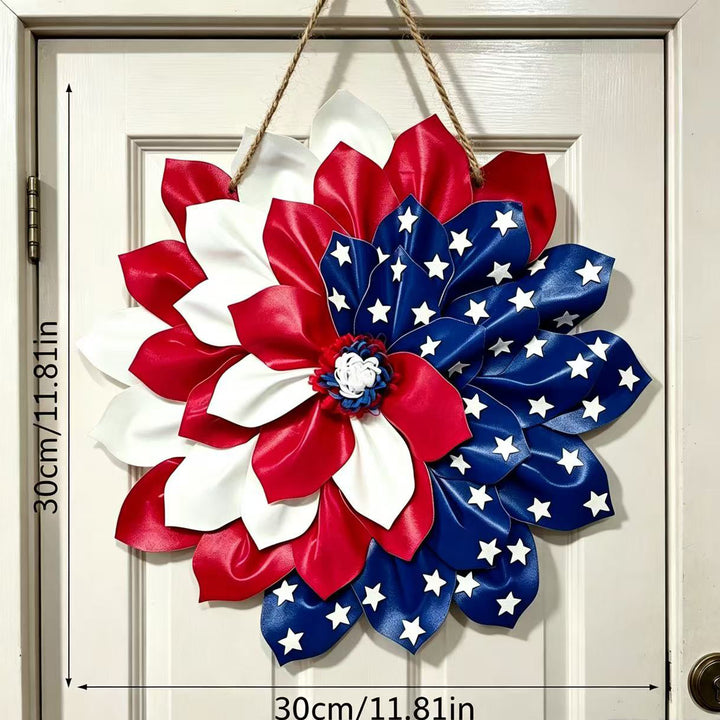 Unisex decorative satin door wreath with star pattern and multi-layered flower look Bowlift