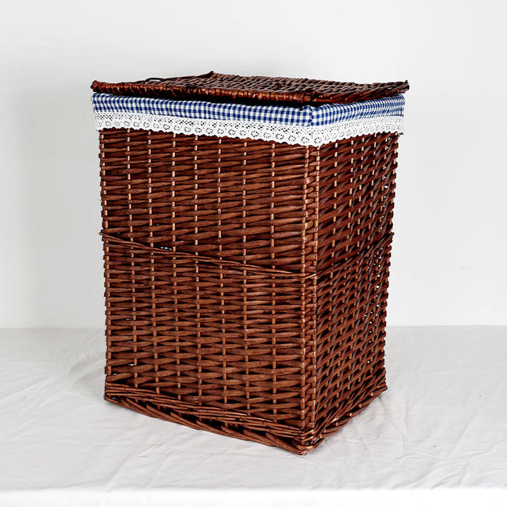 Women's laundry basket with decorative checkered fabric and practical lid Bowlift