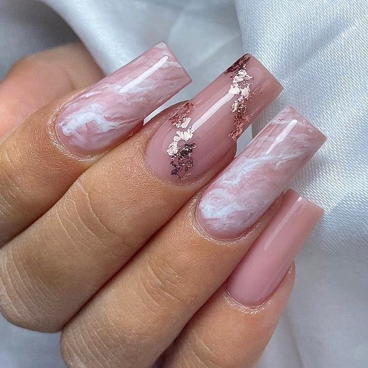 Artistic Nail Extensions with Marbled and Golden Accents Bowlift