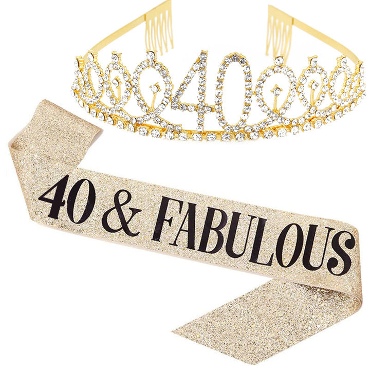 Girl Glittering Birthday Crown and Sash Set Bowlift