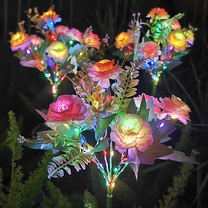 Realistic Artificial Peony Bouquet Solar Garden Stake With Dusk-To-Dawn LED And Adjustable Stem Bowlift