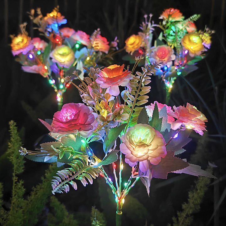 Realistic Artificial Peony Bouquet Solar Garden Stake With Dusk-To-Dawn LED And Adjustable Stem Bowlift