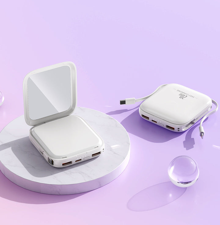 Portable power bank with integrated mirror and multifunctional charging cable Bowlift