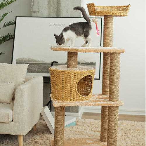 Cat furniture tree with natural rattan elements Bowlift