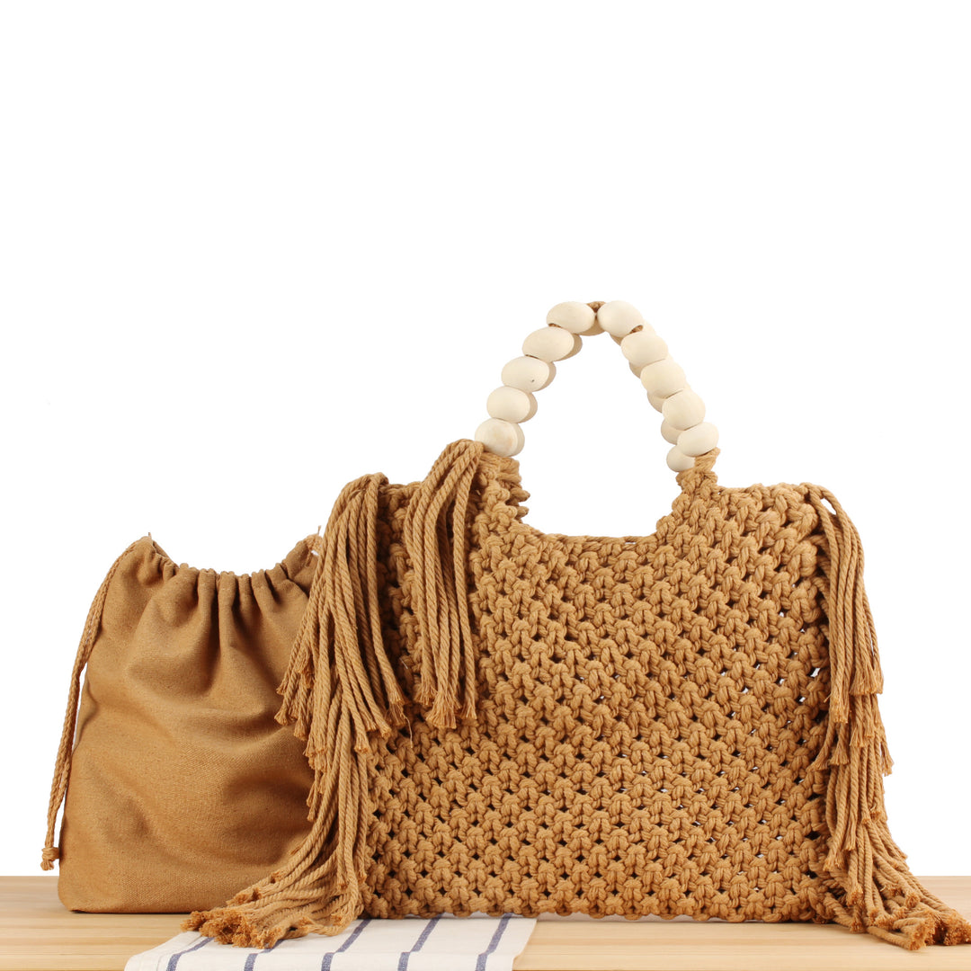 Hand-knotted tote bag with decorative fringes Bowlift