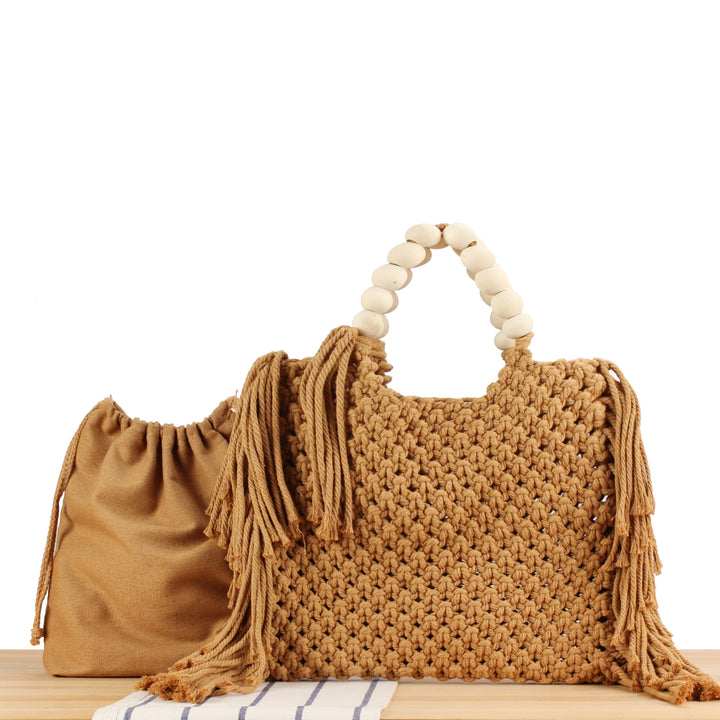 Hand-knotted tote bag with decorative fringes Bowlift