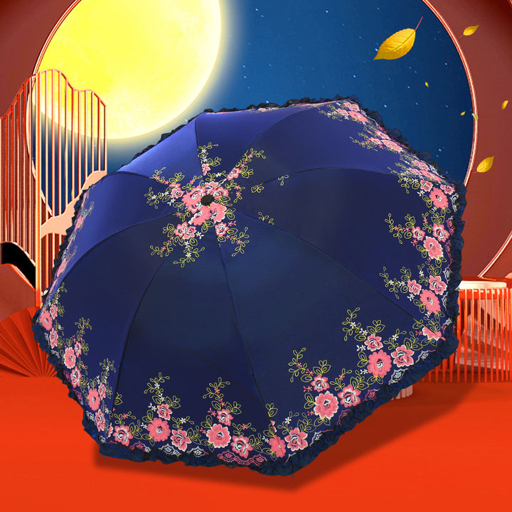 Women's Umbrella with Cheerful Floral Print and Wavy Edge Bowlift