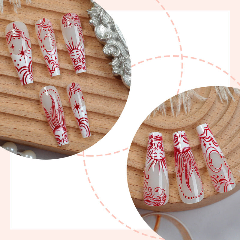 Artistic Press-On Nail Set with Unique Star and Graphic Patterns Bowlift