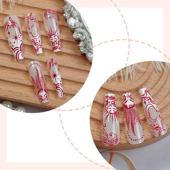Artistic Press-On Nail Set with Unique Star and Graphic Patterns Bowlift