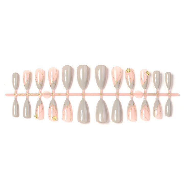 Elegant Press-On Nail Art Set with Decorative Floral Accents Bowlift