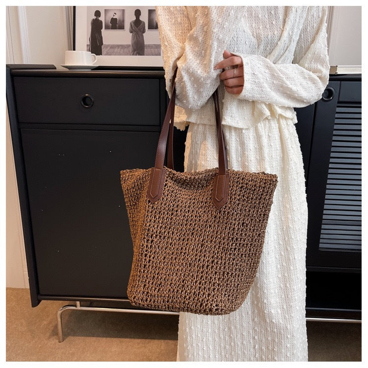 Braided shopping bag with leather handles Bowlift