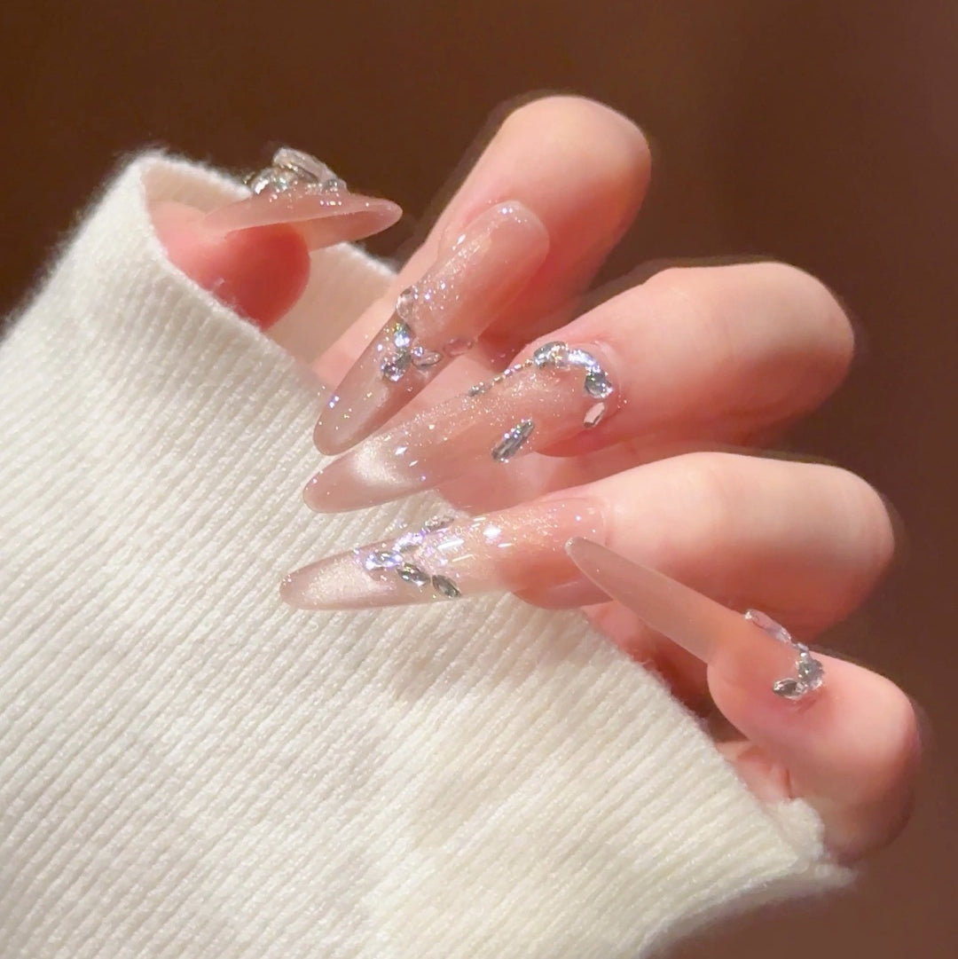 Luxury Rhinestone-Accented Stiletto Press-On Nails Bowlift