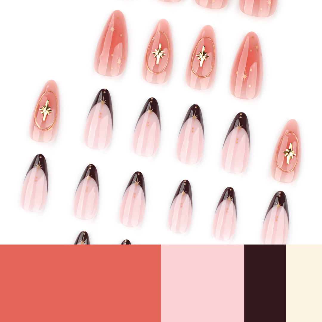 Artful stiletto nails with elegant gold embellishments Bowlift