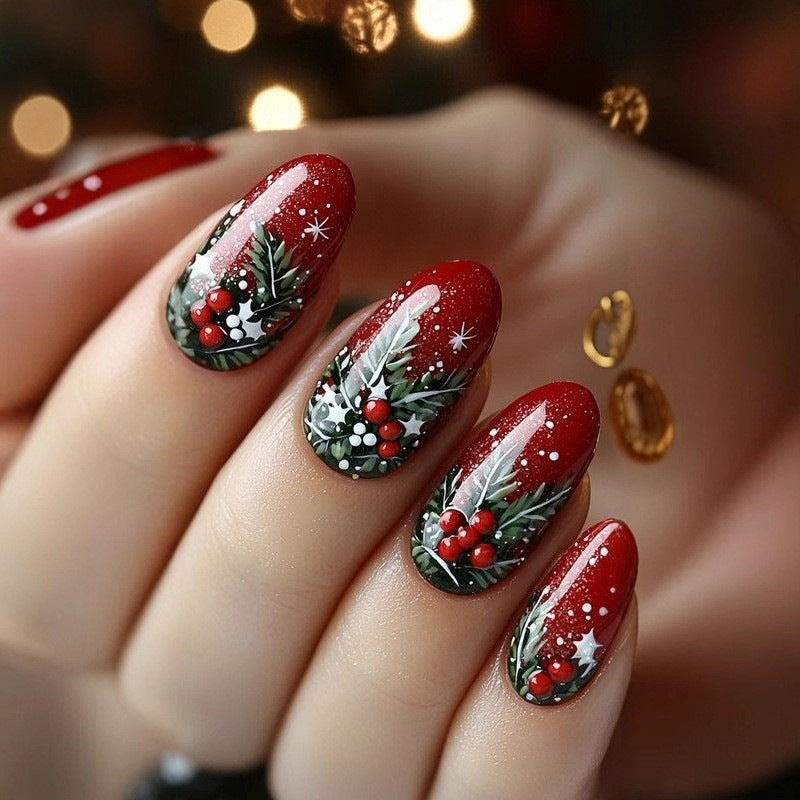 Festive artificial nails in Christmas design Bowlift