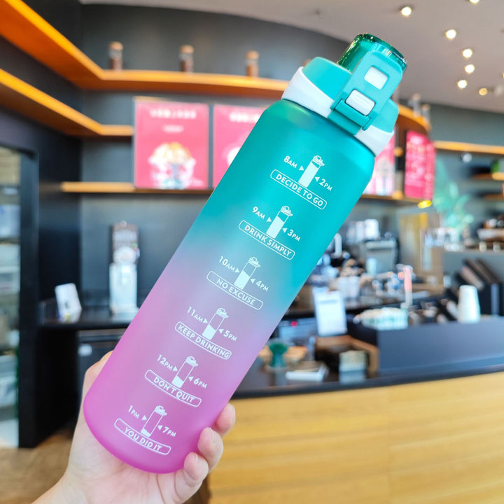 Women's Motivational Water Bottle with Unique Time Marking and Secure Closure Bowlift