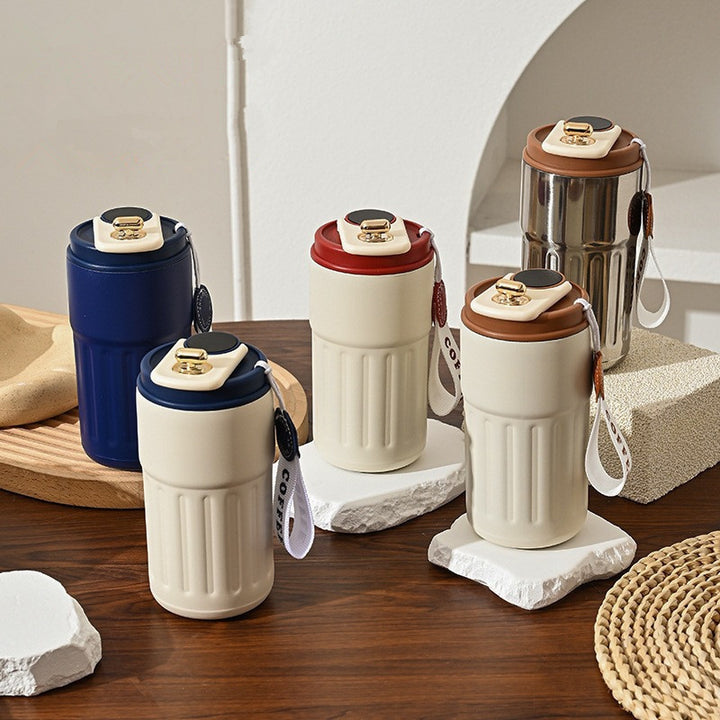 Insulated Stainless Steel Travel Coffee Tumbler with Leakproof Lid and Carry Strap Bowlift