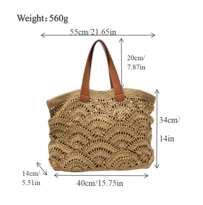 Macrame Shopping Bag with Elegant Leather Handles Bowlift