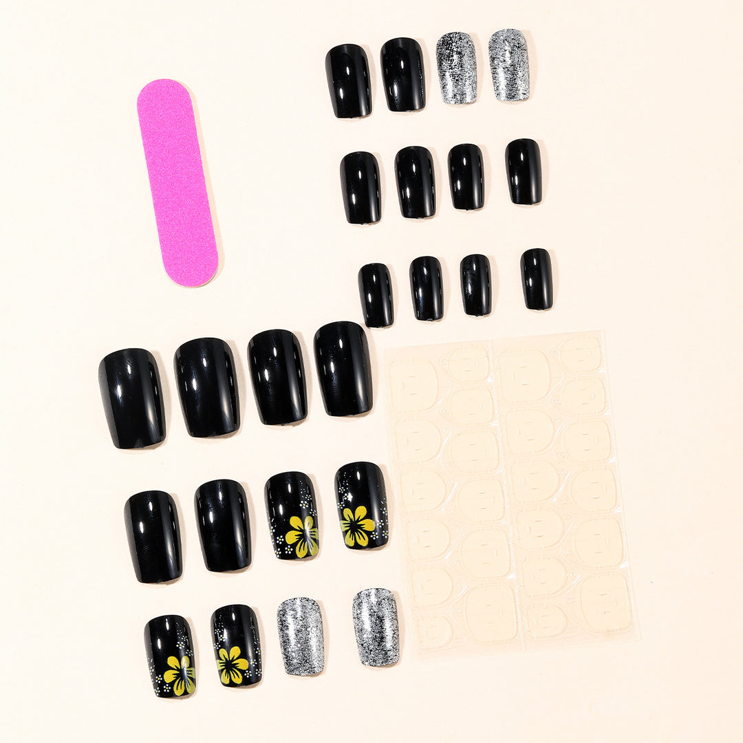 Artistic Floral and Glitter Nail Art Extensions Bowlift