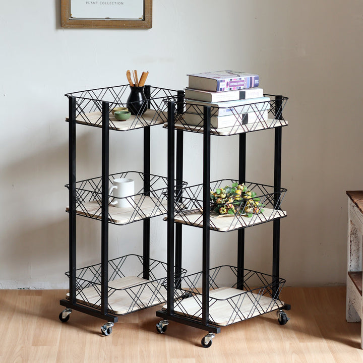 Modern rolling cart with three shelves and wheels Bowlift