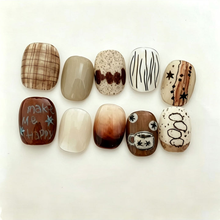 Artistic Coffee-Inspired Press-On Nail Art Set Bowlift