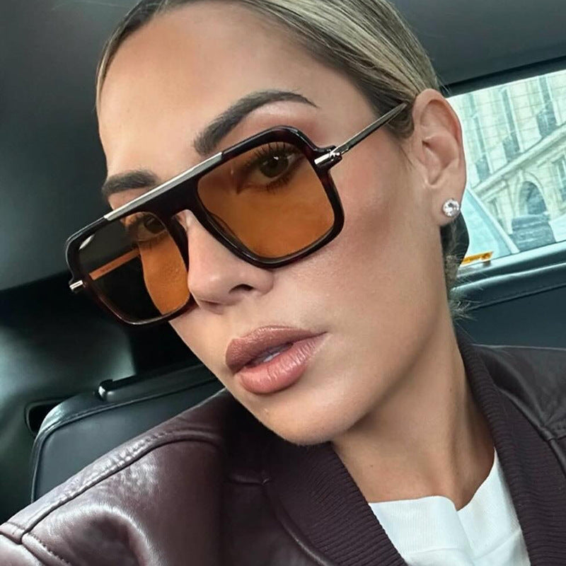 Women's square designer sunglasses with gold accents and protective UV filter Bowlift