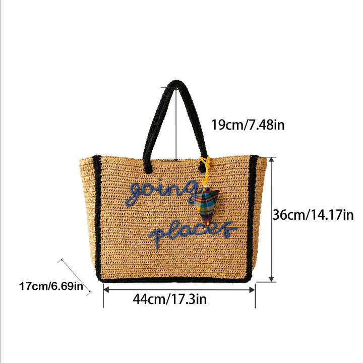 Leisure bag made of woven natural material with colorful pendant Bowlift