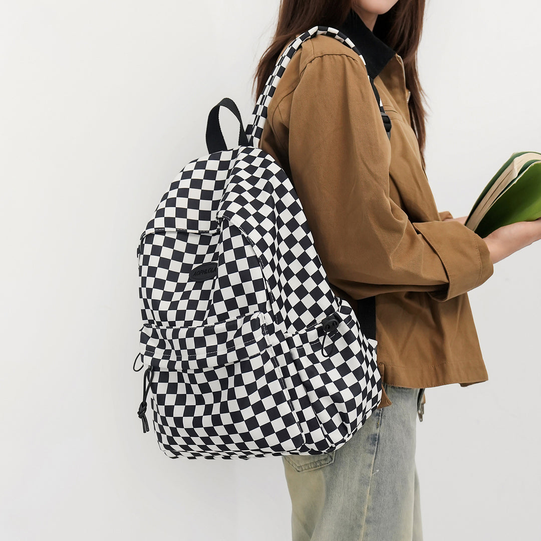 Checkerboard Print School Backpack Bowlift