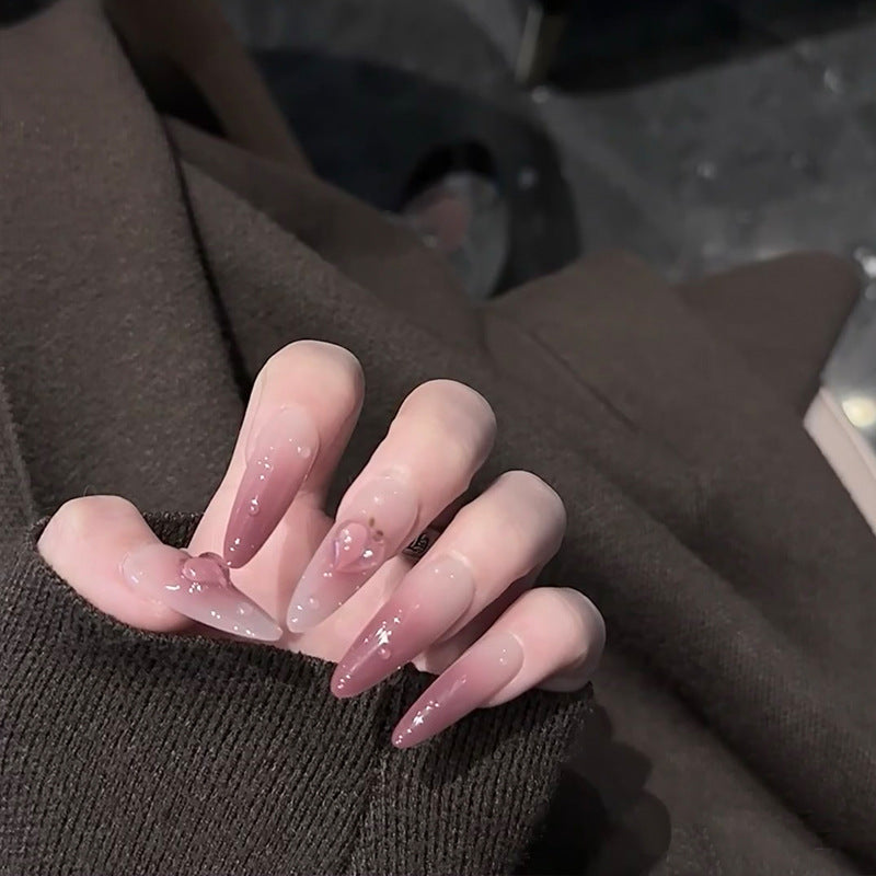 Elegant Stiletto Press-On Nails with Heart Accents Bowlift