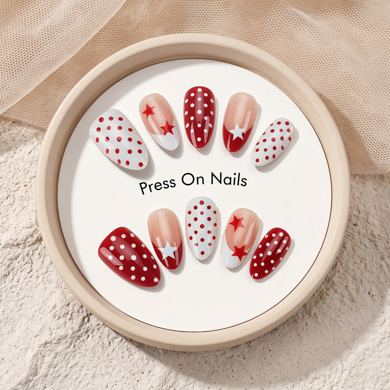 Artistic Press-On Nails with Star and Dot Designs Bowlift