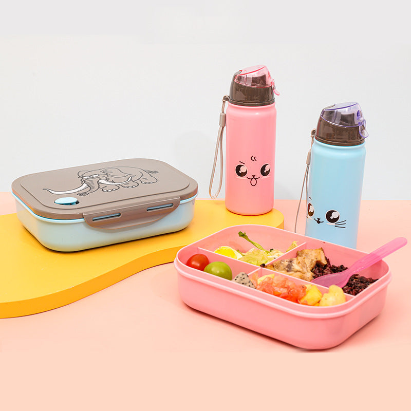 Cute Cat Face Water Bottle and Lunch Box Set