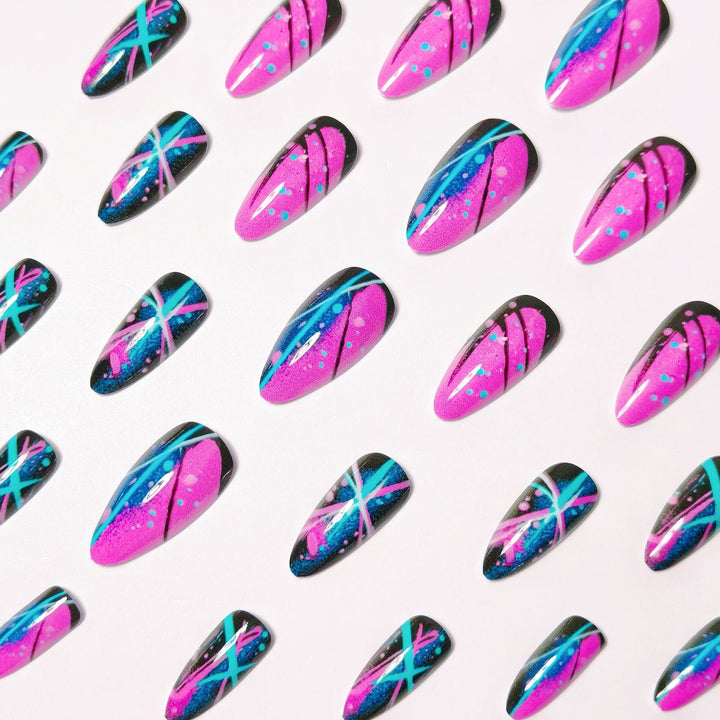 Artificial nails with geometric glamour design Bowlift