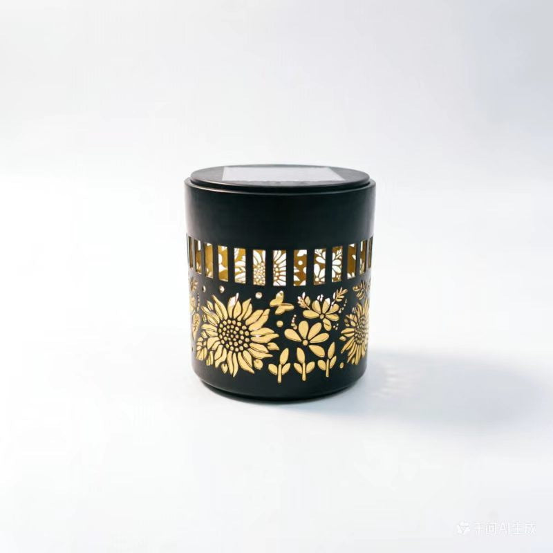 Decorative Solar-Powered Metal Lantern With Geometric Cutout And Warm LED Candle Effect Bowlift