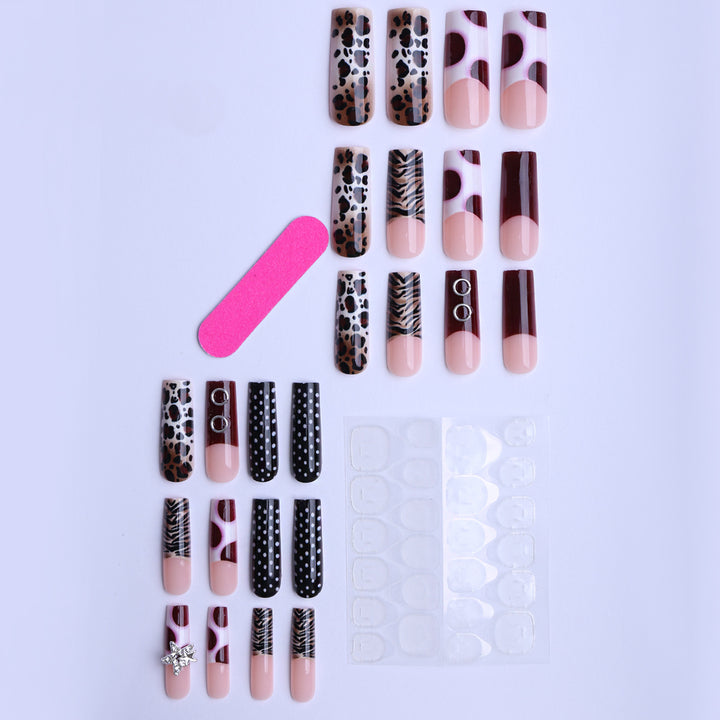 Artificial Nails with Trendy Animal Pattern Bowlift