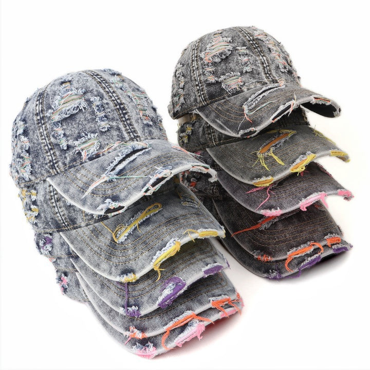 Women's Distressed Denim Baseball Cap Bowlift