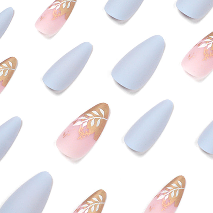 Artificial Stiletto Nails with Elegant Leaf Design Bowlift