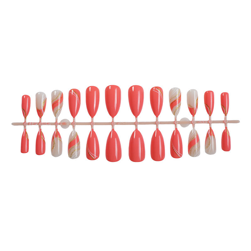 Premium Gel Press-On Nail Set with Elegant Swirls and Shimmering Accents Bowlift