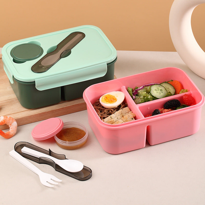 Multi-Compartment Bento Food Storage Box with Built-In Utensils