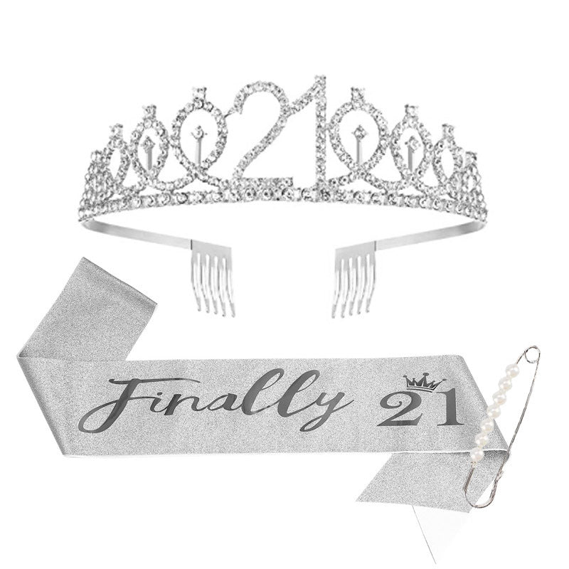 Women Crystal-Embellished Birthday Crown with Personalized Sash Bowlift