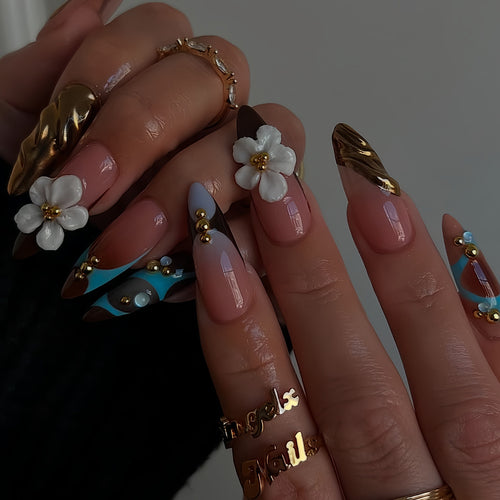 Artistic 3D Floral Press-On Nail Design Bowlift