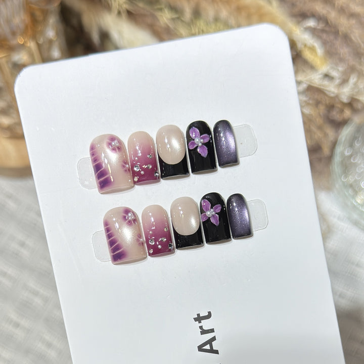 Decorative Press-On Nail Art Set with Floral and Gem Accents Bowlift