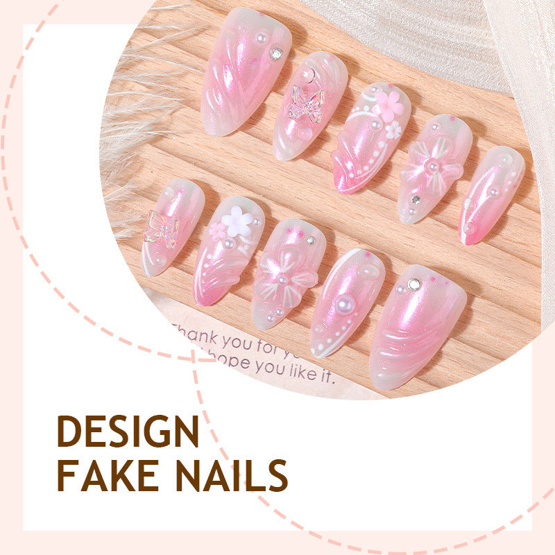 Acrylic nail set with elegant flower design and glitter accents Bowlift
