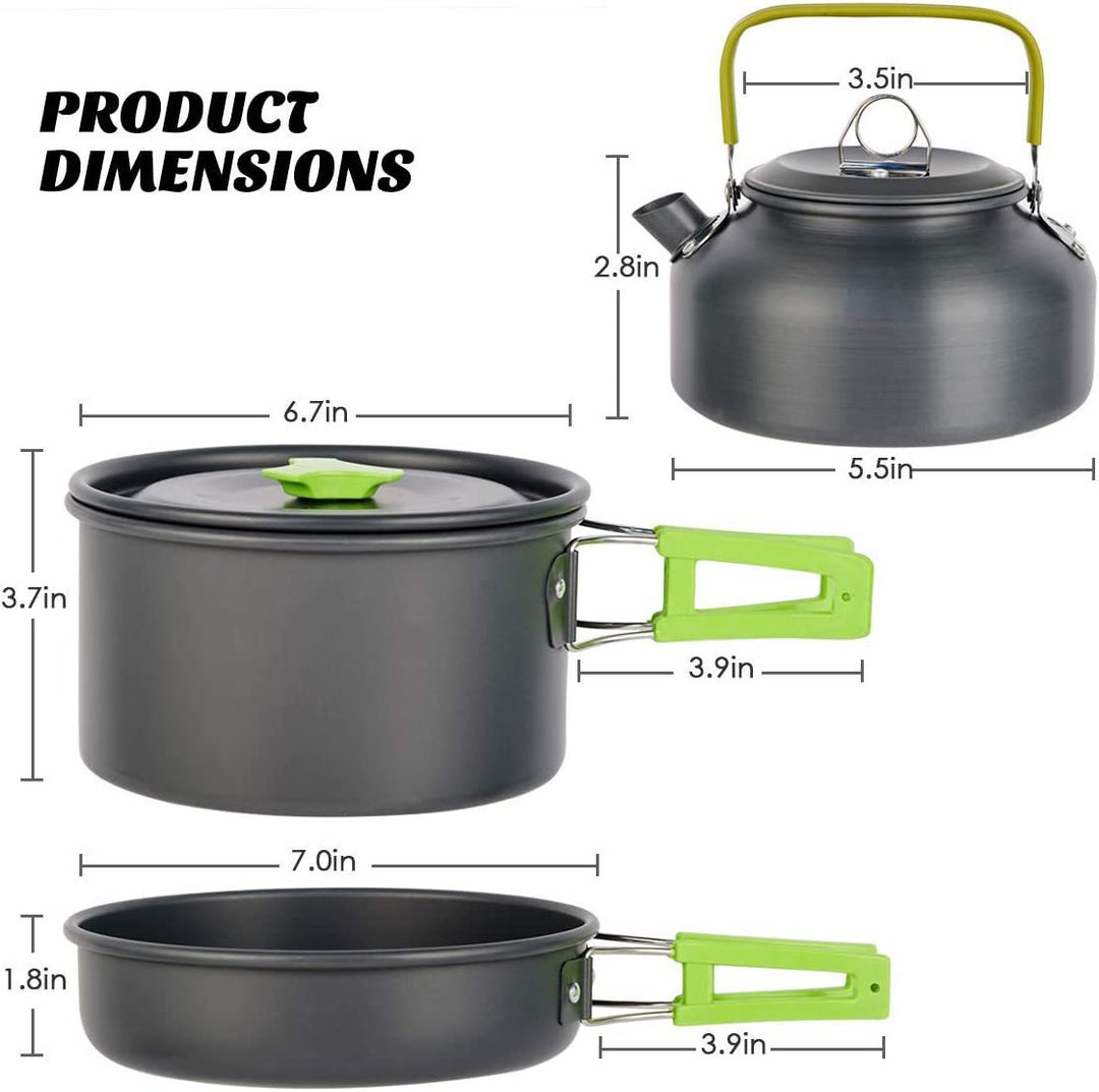 lightweight non-stick camping cookware set with folding handles kettle pot pan utensils and mesh carry bag Bowlift