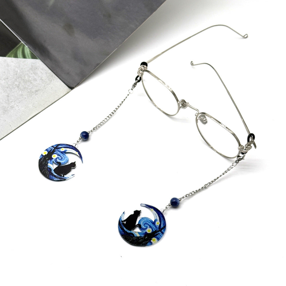 Artistic Cat and Moon Dangle Eyewear Chain Bowlift