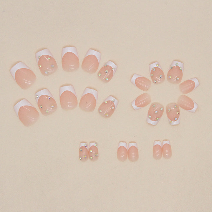 Elegant Rhinestone French Tip Nail Art Bowlift