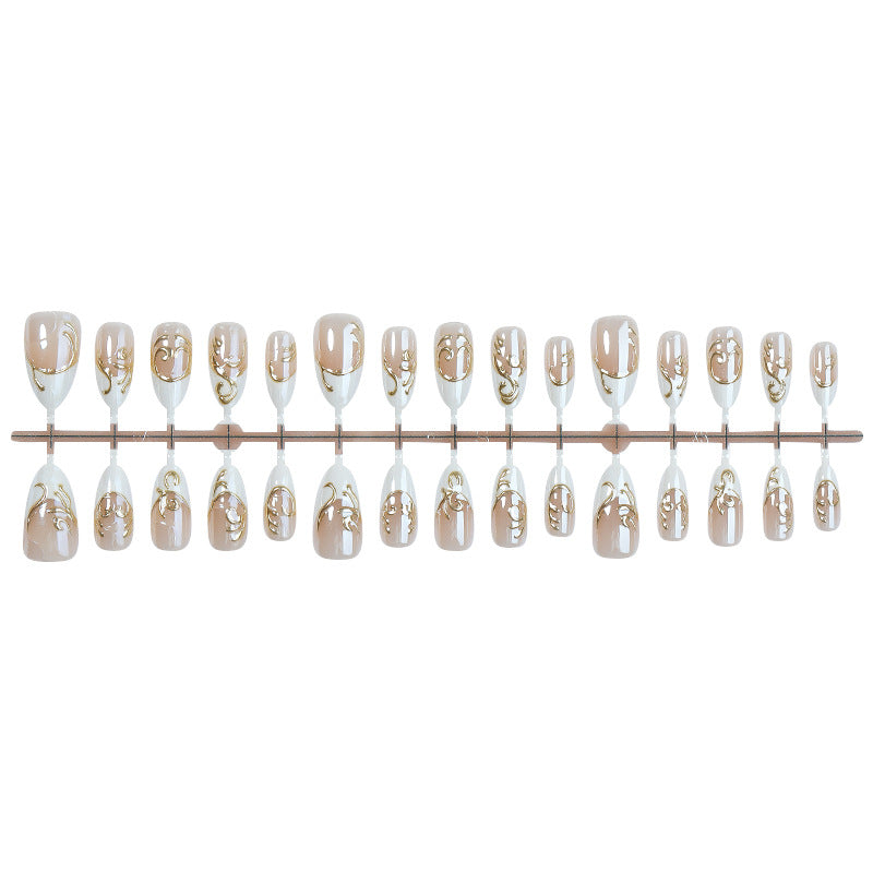 Elegant Press-On Nail Art Set with Decorative Gold Accents Bowlift