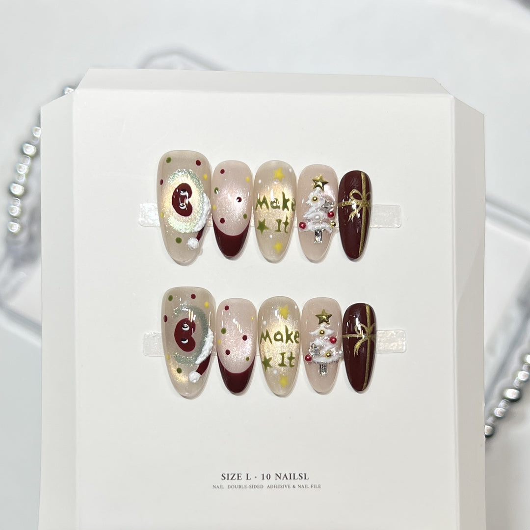 Glittery Press-On Nail Art Set with Snowflake Design Bowlift