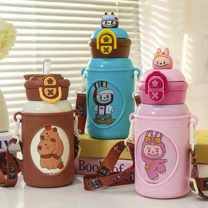 Women Insulated Drinking Bottle with Unique Animal Design and Practical Carry Strap Bowlift