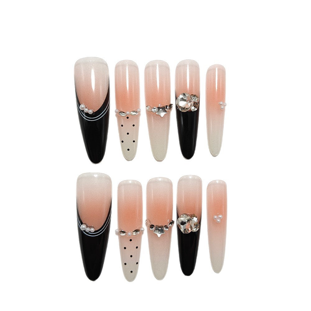 Elegant Stiletto Fake Nails with Sparkling Rhinestone Details Bowlift